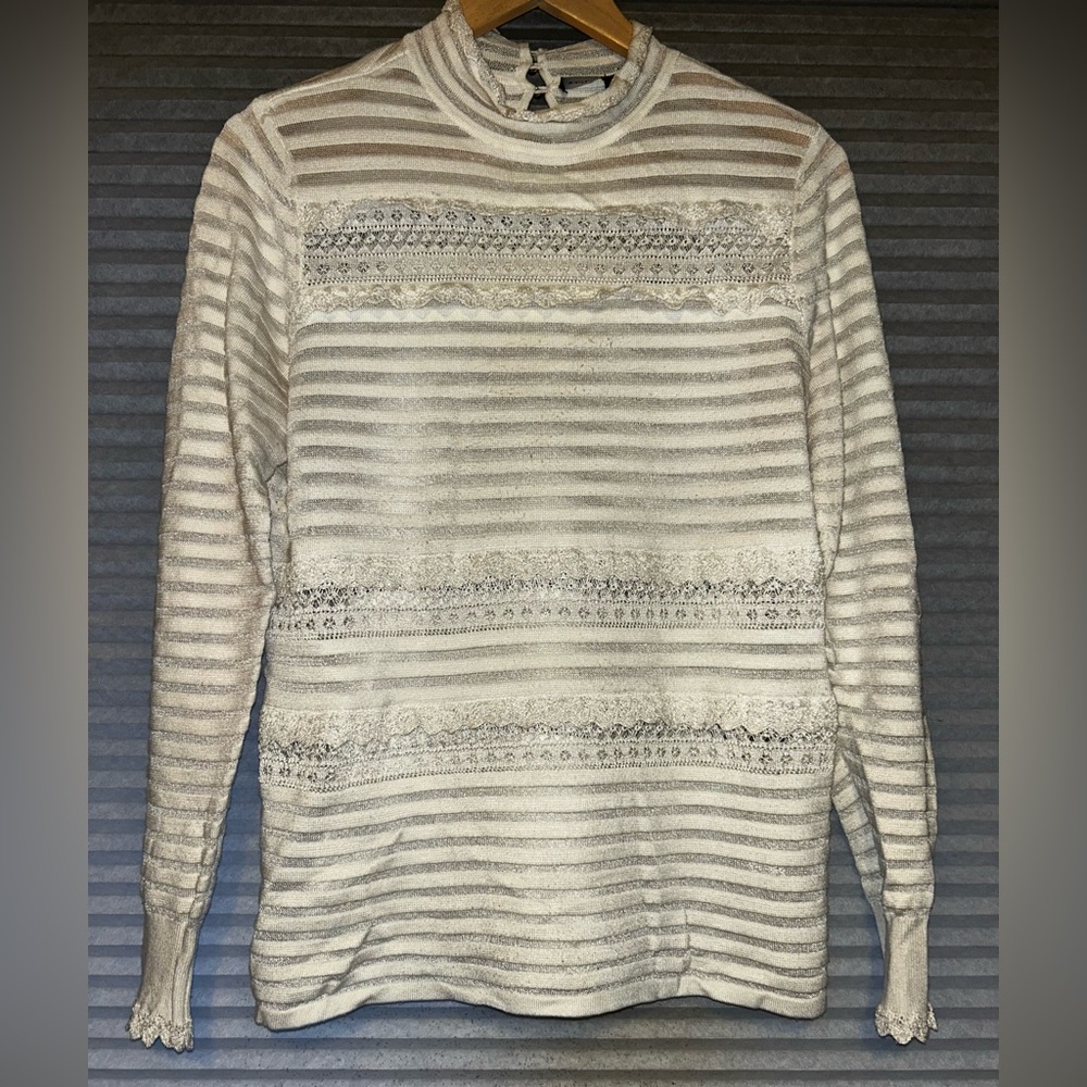 WHBM Lace Detail Mock Neck Long Sleeve Top